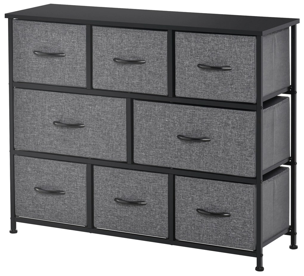 HOMCOM Comodă Chiffonnier Mobilier de Depozitare 8 sertare Pliabile din Țesătură 100 x 30 x 78,5 cm Gri închis | Aosom Romania