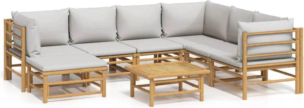 vidaXL Set mobilier de grădină cu perne gri deschis, 8 piese, bambus