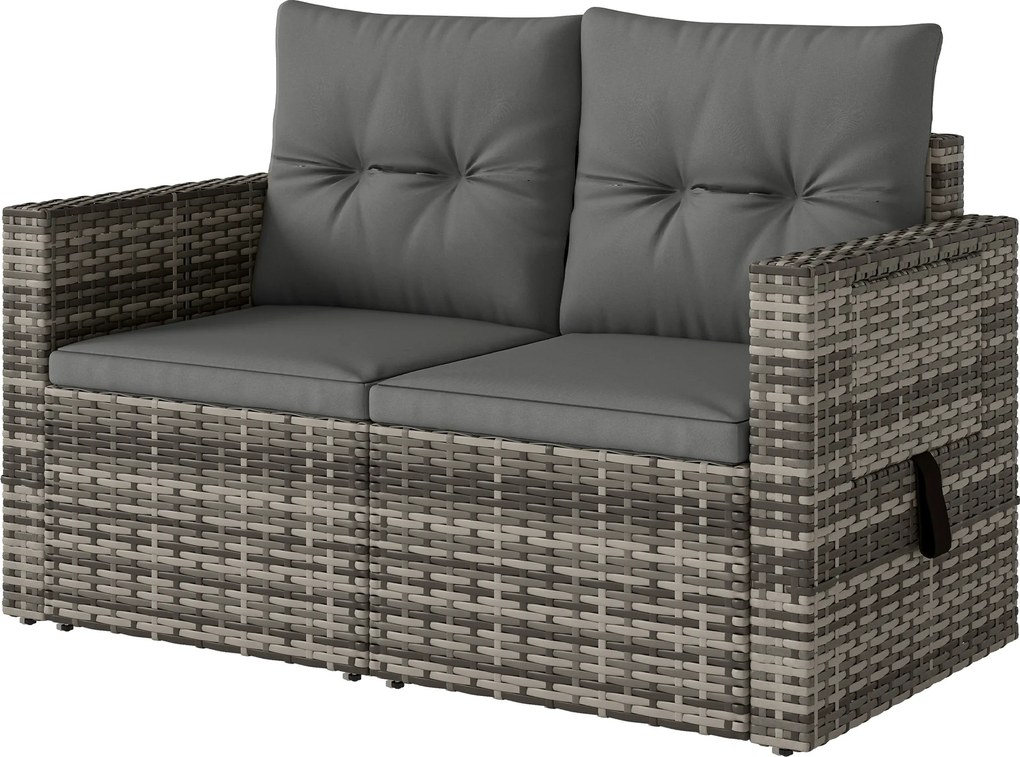 Outsunny Canapea ratan 2 locuri cu perne pliabilă tăvi laterale lounge set șezut Gri deschis | Aosom Romania