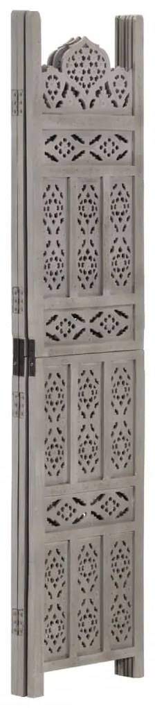 285321 vidaXL Paravan cameră sculptat manual 3 panouri gri 120x165 cm mango