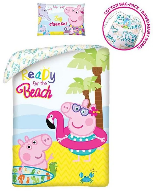 Purcelușa Peppa Beach husa de pat 140×200cm, 70×90 cm