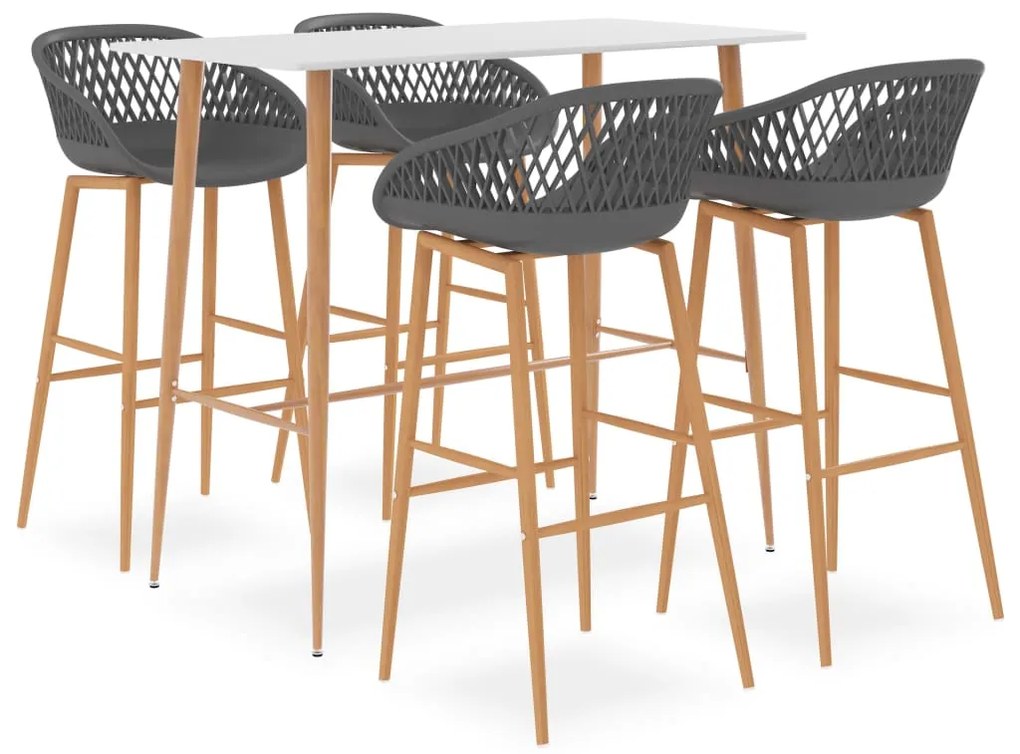 3057436 vidaXL Set mobilier de bar, 5 piese, alb și gri