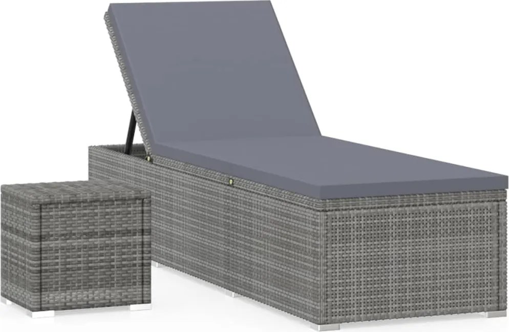 vidaXL Șezlong cu pernă și măsuță de ceai, gri, poliratan