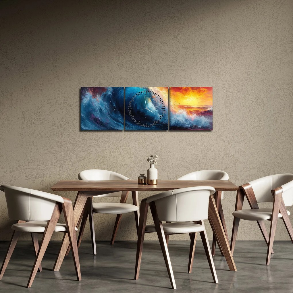 Tablou - Val în apus de soare (cu ceas) (90x30 cm)