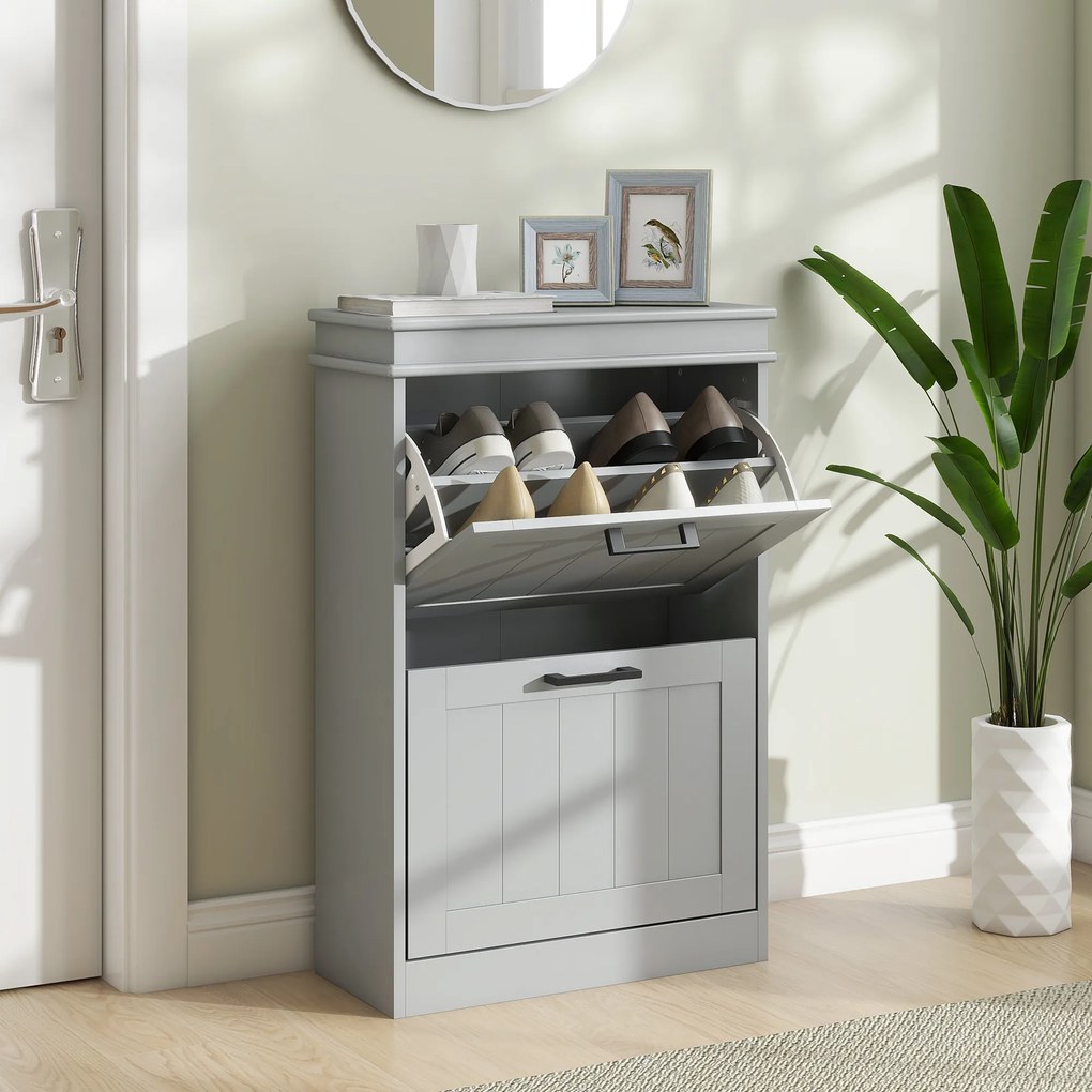 HOMCOM Mobilier pentru depozitare a pantofilor, 2 uși rabatabile, rafturi reglabile, pentru intrare, coridor, 54 x 24 x 82,5 cm, gri | Aosom Romania