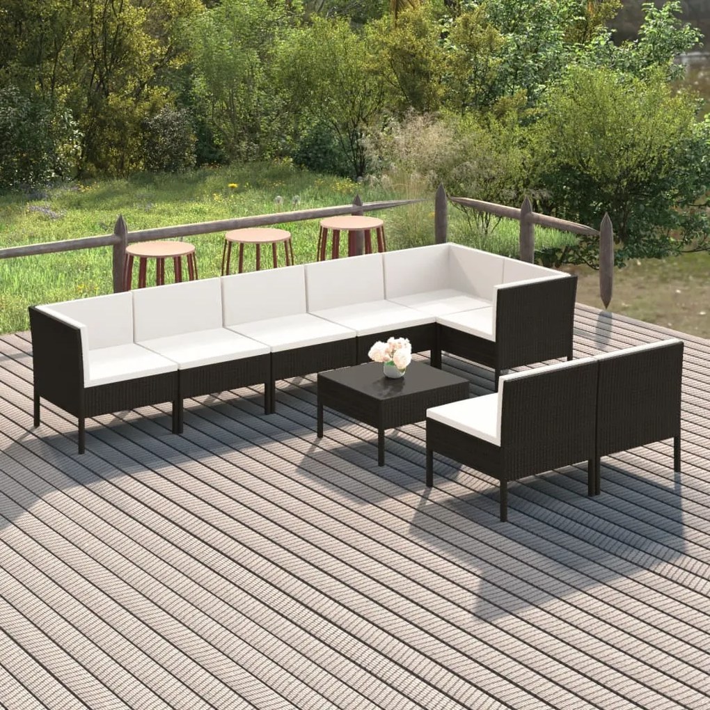 3094396 vidaXL Set mobilier de grădină cu perne, 9 piese, negru, poliratan