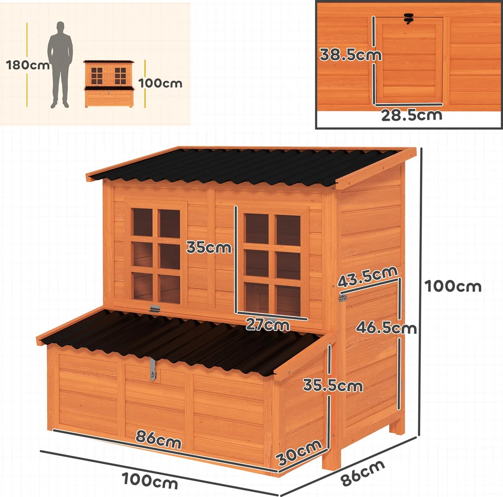 PawHut Cotet pentru găini cu cuib pentru 4-6 găini, acoperiș rezistent la apă, lemn de brad, plastic, 100 x 86 x 100 cm, Portocaliu | Aosom Romania