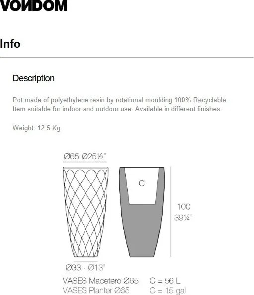 Ghiveci plante, flori design decorativ modern pentru amenajari interioare si exterioare, VASES PLANTER 47065R Vondom