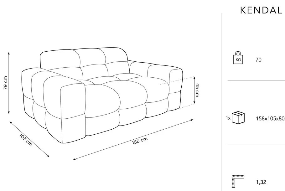 Canapea albastru-închis cu tapițerie din catifea 156 cm Kendal – Micadoni Home