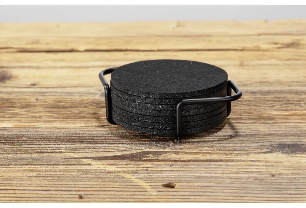 Suporturi de pahare negre în set de 8 cu suport - Wenko