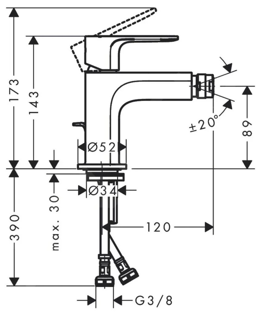 Baterie bideu Hansgrohe Rebris E, cu ventil Pop-Up, crom - 72211000