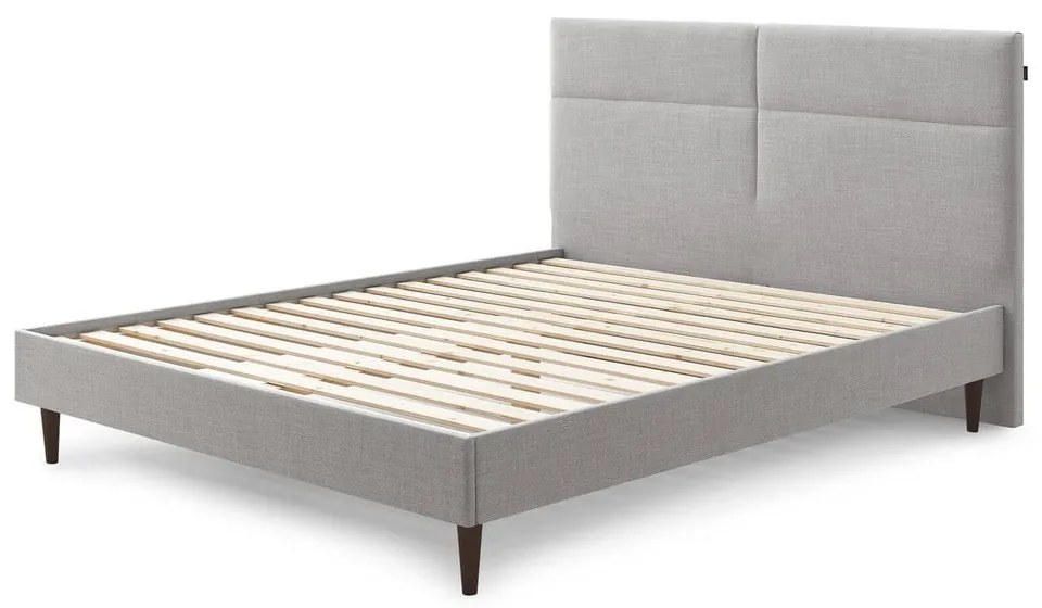 Pat matrimonial 180x200 cm gri deschis tapițat cu somieră Elyna – Bobochic Paris