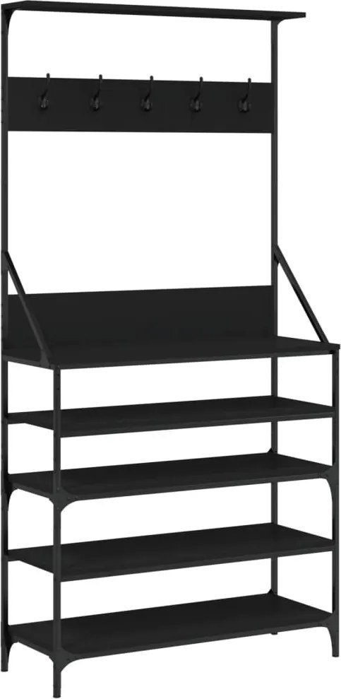 vidaXL Suport de haine cu raft de pantofi, negru, 90x34x184 cm