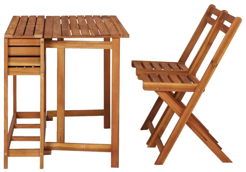 Masa cu jardiniera de balcon cu 2 scaune bistro, lemn de acacia