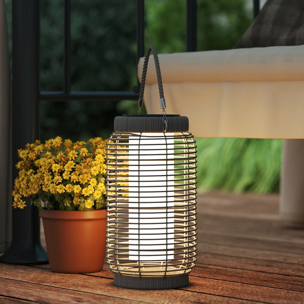 Outsunny Lampadaire d'extérieur solaire en rășină imitată în țesătură luminaire LED de jardin en oțel cu pornire/oprire automată gri | Aosom Romania