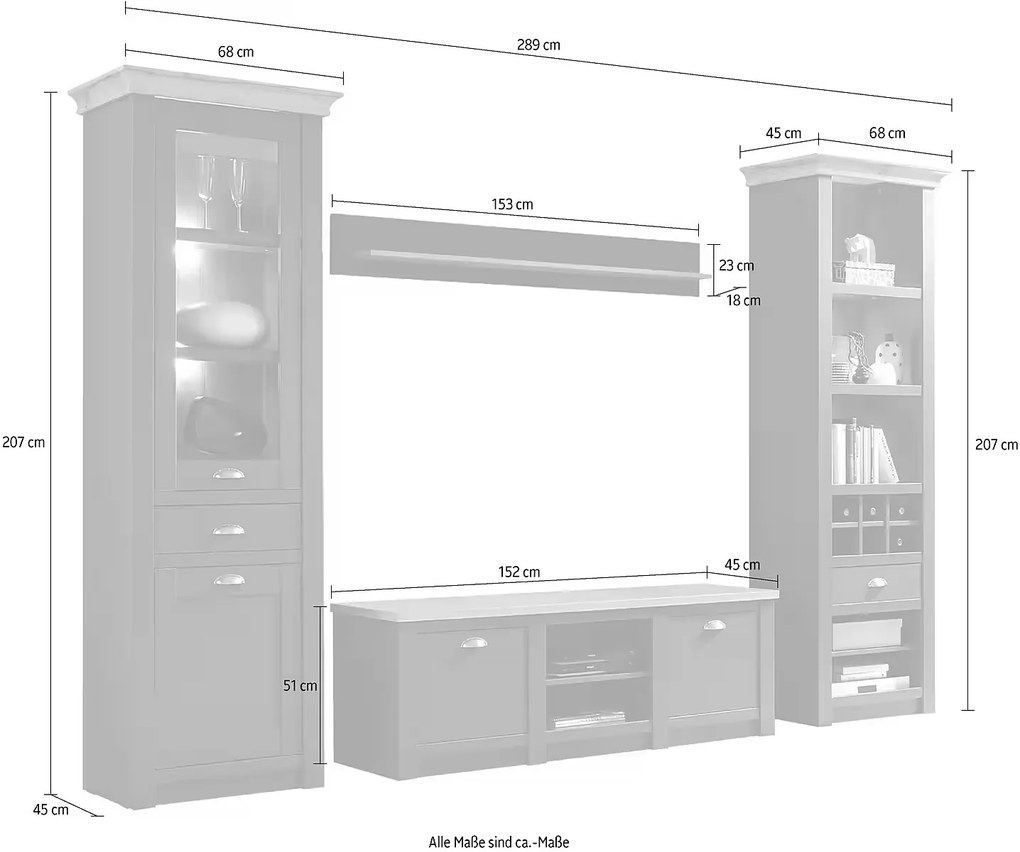 Set living 4 piese, fronturile MDF, culoare vernil-stejar, 289 cm lungime