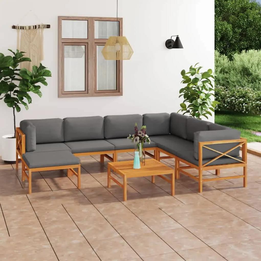 3087225 vidaXL Set mobilier grădină cu perne gri, 8 piese, lemn masiv de tec