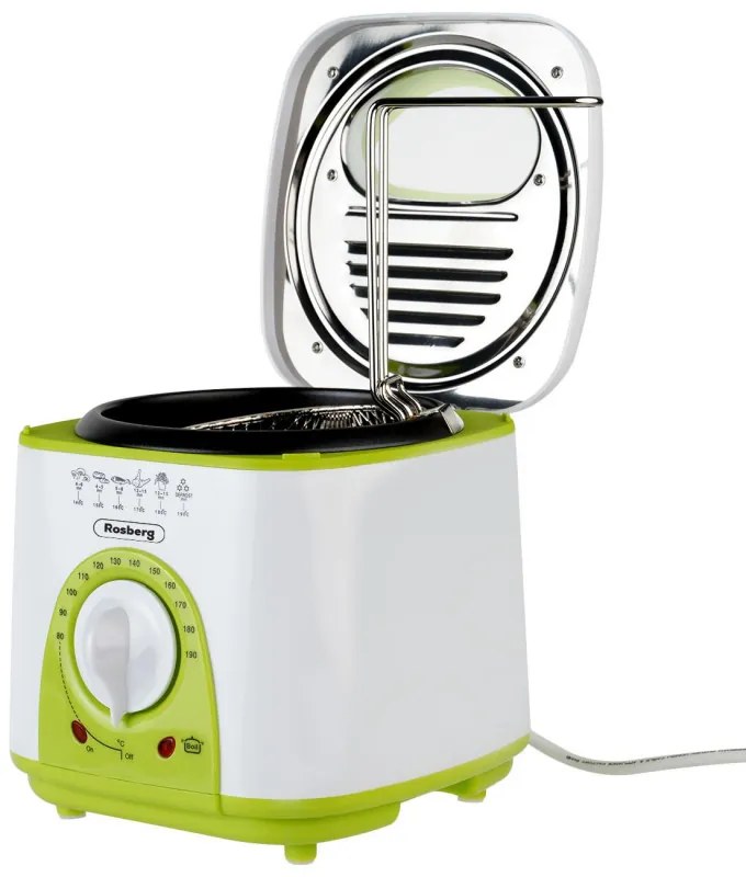 Resigilat: Friteuza mini Rosberg R51980B, 950W, 1 litru, termostat, strat antiaderent, alb / verde