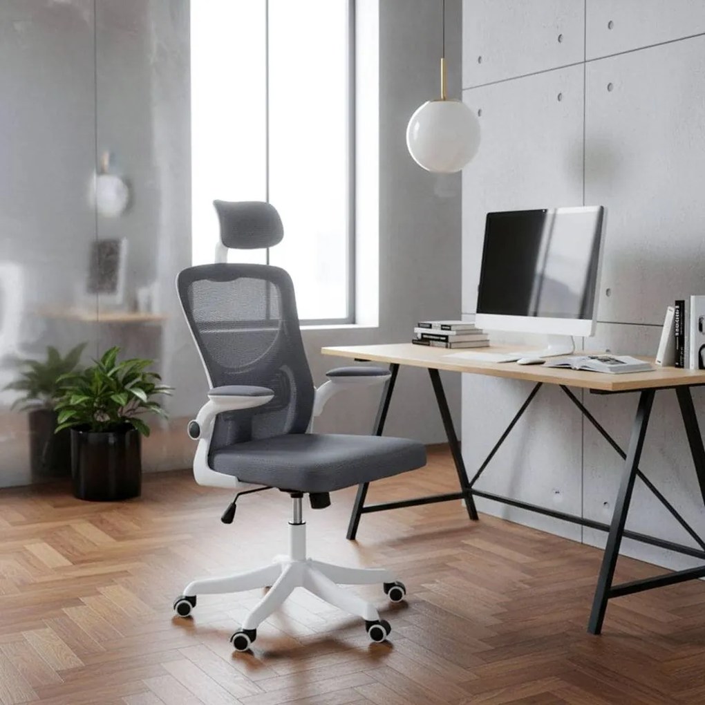 Scaun de birou ergonomic din mesh cu brațe rabatabile OFF 336 gri