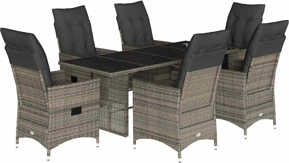 vidaXL Set mobilier de grădină cu perne, 7 piese, gri, poliratan