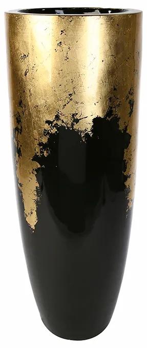 Suport ghiveci Konus, Fibra de sticla, Negru Auriu, 75x35 cm