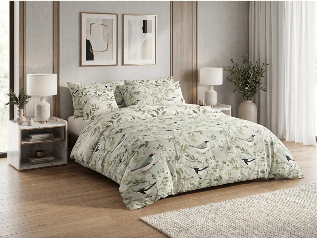 Lenjerie de pat policoton FLORIBIRD POLY verde Dimensiune lenjerie de pat: 70 x 90 cm | 140 x 200 cm