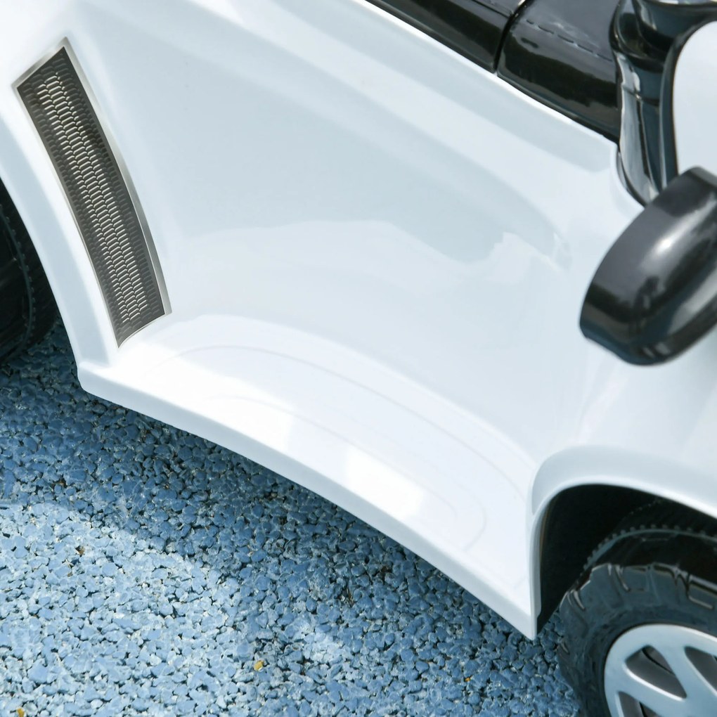 AIYAPLAY Mașinuță 2-în-1, acoperiș detașabil, lumini, muzică, claxon, plastic și metal, 96 x 39 x 90 cm, Alb/Negru | Aosom Romania