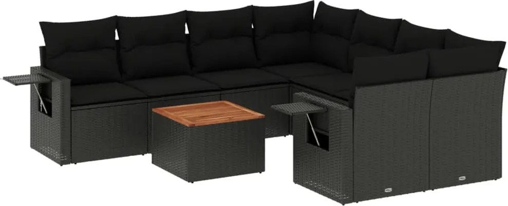 vidaXL Set mobilier de grădină cu perne, 9 piese, negru, poliratan