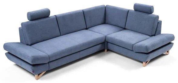 Colțar tapițat extensibil AVESTA, formă L, cu spațiu de depozitare, orientare dreaptă, albastru