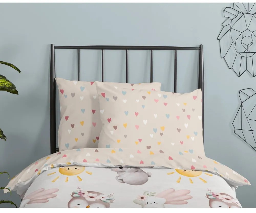 Lenjerie de pat pentru copii maro-bej din bumbac pentru pătuț 100x135 cm Hugs – Good Morning