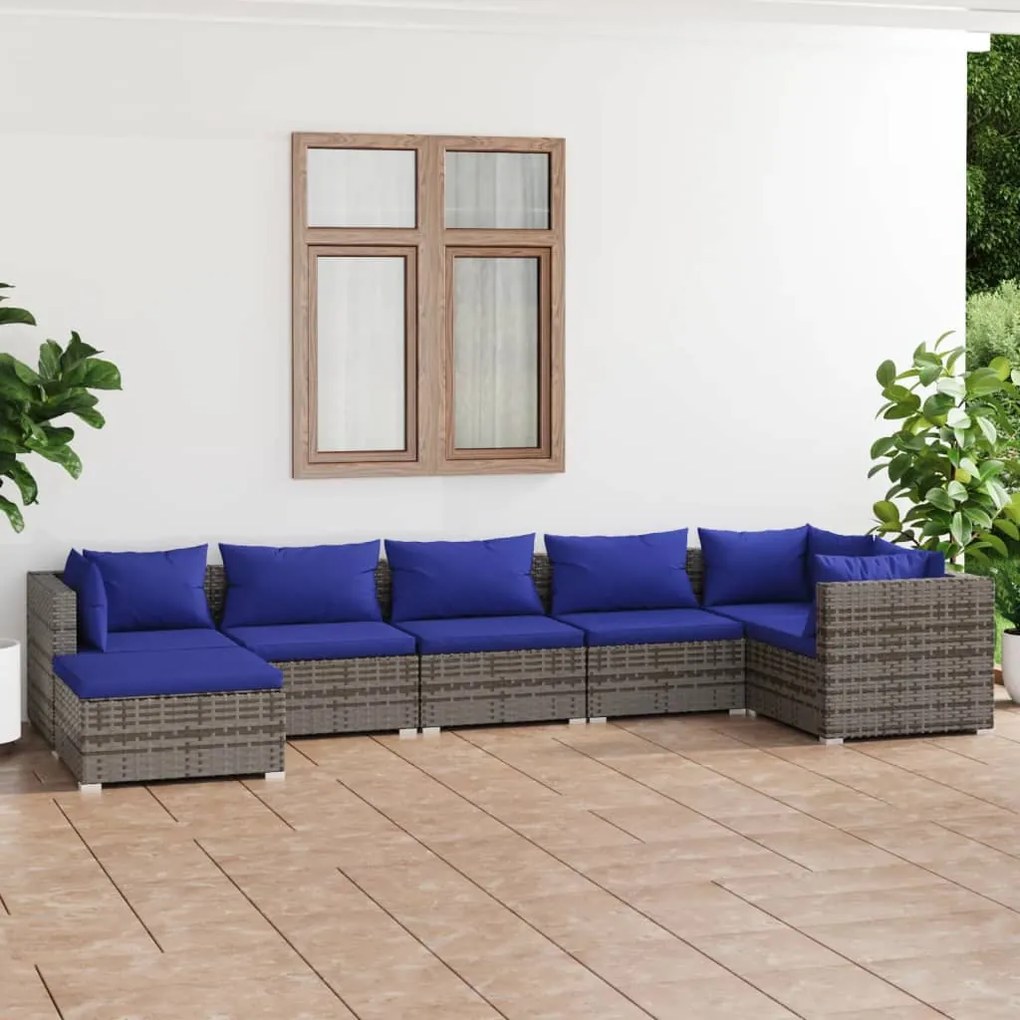 3101830 vidaXL Set mobilier de grădină cu perne, 7 piese, gri, poliratan