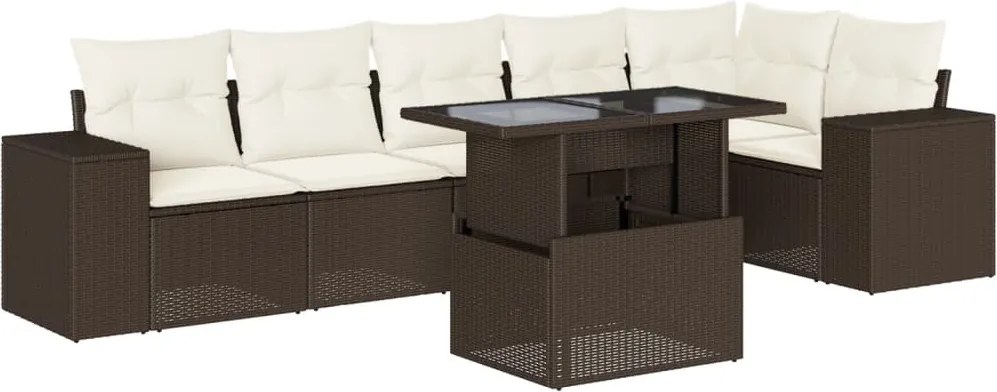 vidaXL Set canapele de grădină cu perne, 7 piese, maro, poliratan