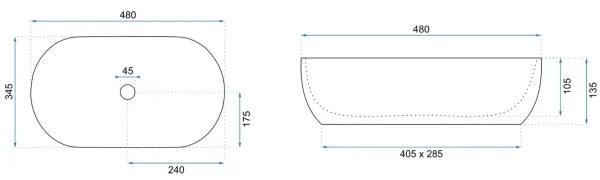 REA-U8001 - Lavoar pentru blat AMELIA, 34,5 x 48 cm, ceramică/decor marmură