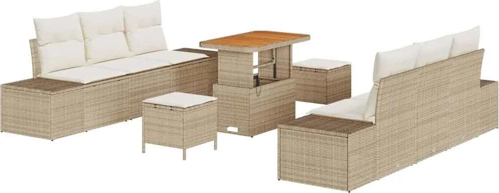 vidaXL Set de canapele pentru grădină cu pernă 9 pcs Bej Rattan poli