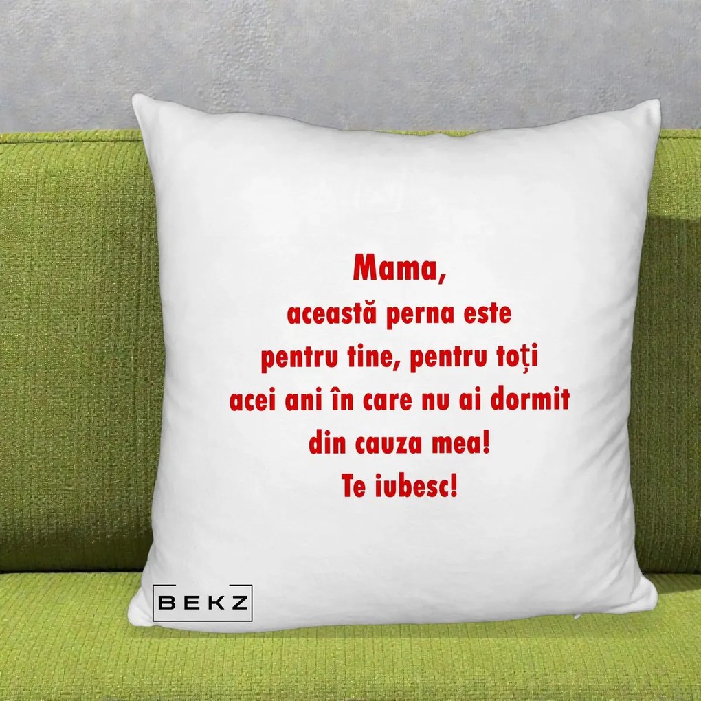 Cadou pentru Mama - Perna Personalizata Perna pentru Mama, 40x40 cm, Alb Pufos, Husa Detasabila, Perna Inclusa, BEKZ®