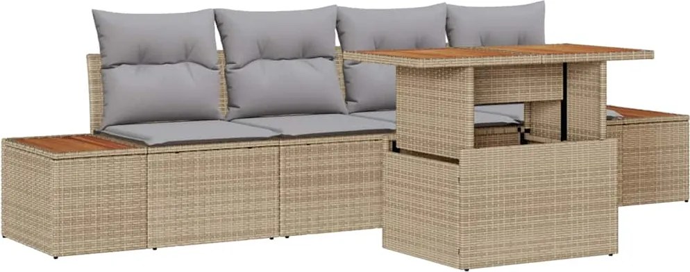 vidaXL Set de canapele pentru grădină 5 pcs Bej Rattan poli