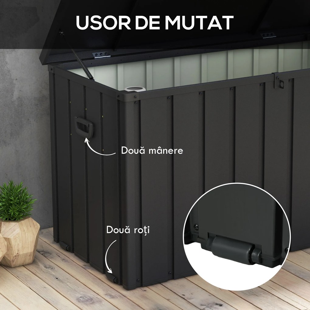 Outsunny Cutie de Depozitare pentru Exterior 450L cu Roți, Organizator din Oțel, Maro | Aosom Romania