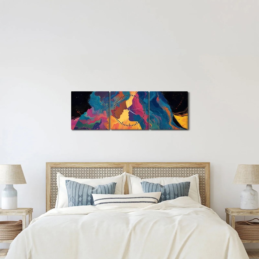 Tablou - Dragoste cosmică (cu ceas) (90x30 cm)