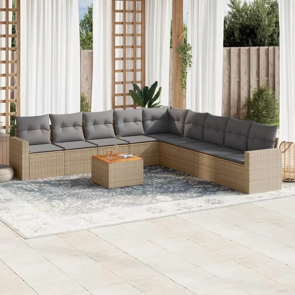 vidaXL Set canapele de grădină, 10 piese, cu perne, bej, poliratan