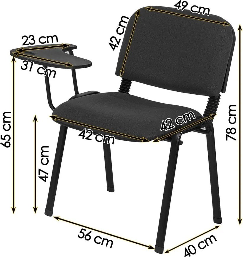 Scaun conferință gri HRC 606 cu măsuță rabatabilă și cadru metalic