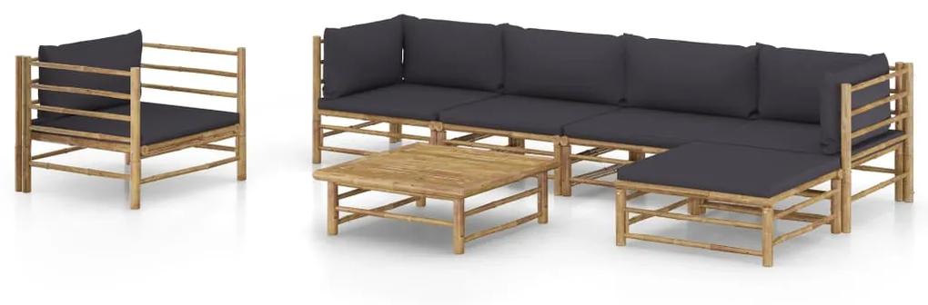 3058200 vidaXL Set mobilier de grădină cu perne gri închis, 7 piese, bambus