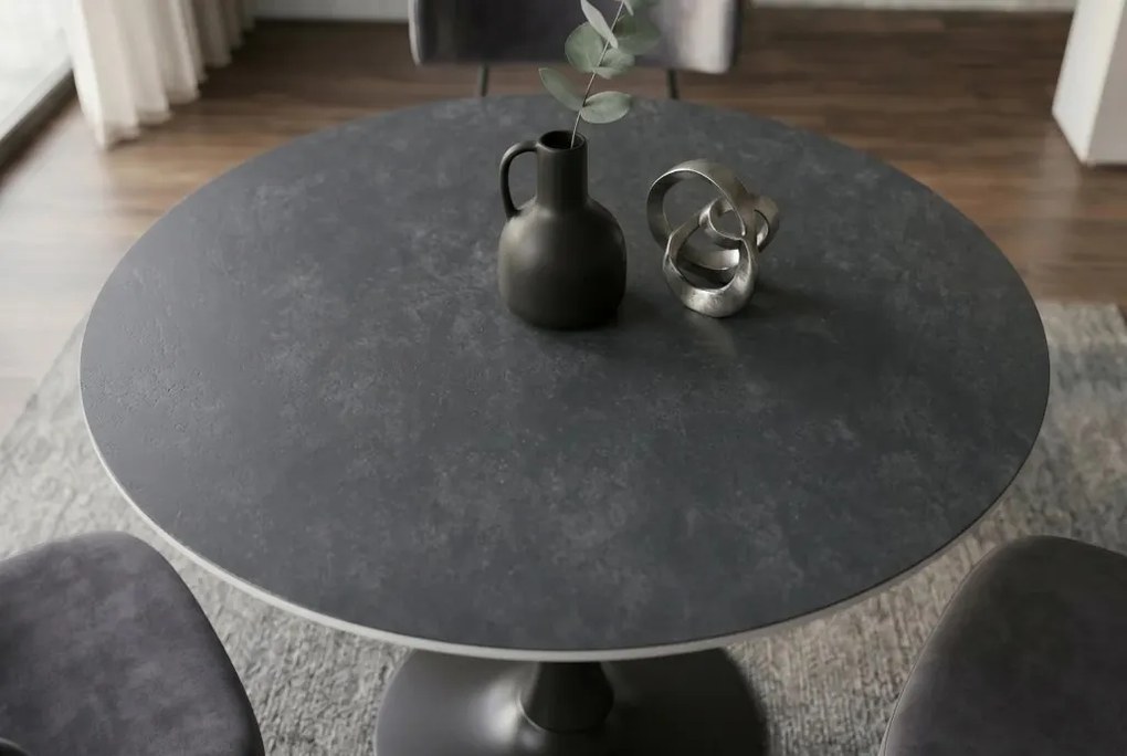 Masa rotunda bistro cu blat ceramic gri LYON 80cm