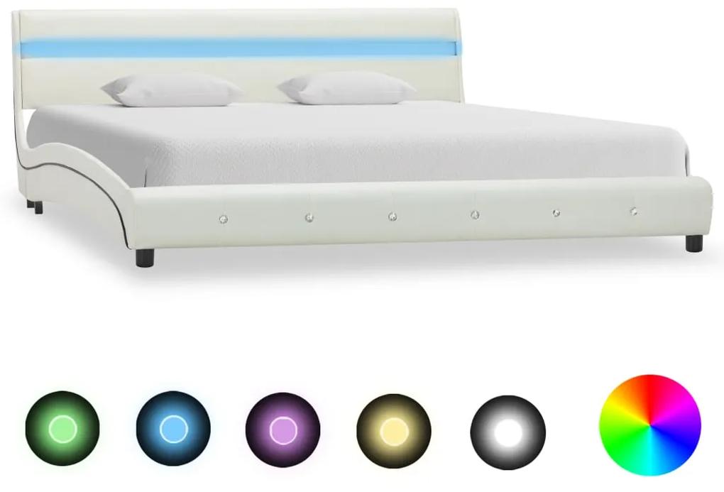 280331 vidaXL Cadru de pat cu LED, alb, 180 x 200 cm, piele artificială
