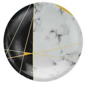 Set de masă, 24 piese, porțelan, negru/alb/auriu