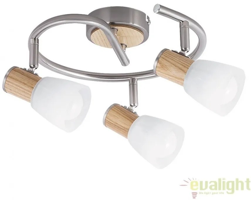 Lustra, Plafoniera cu 3 spoturi, finisaj crom/fag, diametru 25,5cm, Gavin 6488 RX