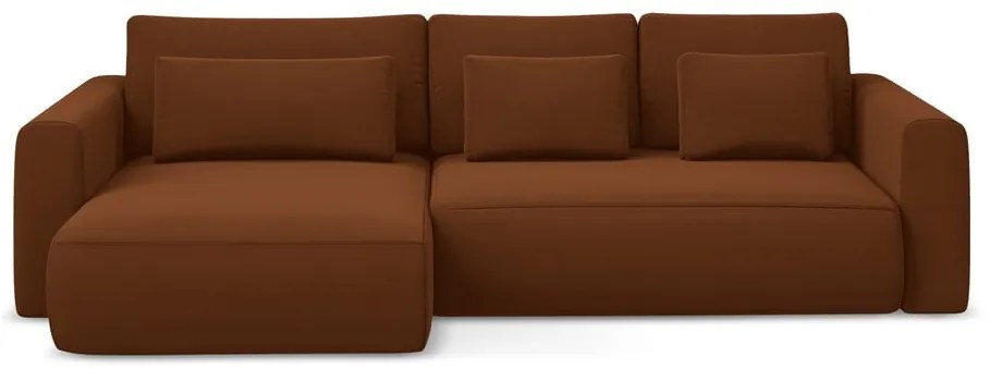 Colțar teracotă extensibil/cu spațiu de depozitare cu tapițerie din catifea (cu colț pe partea stângă/cu șezlong) Kapua – Makamii