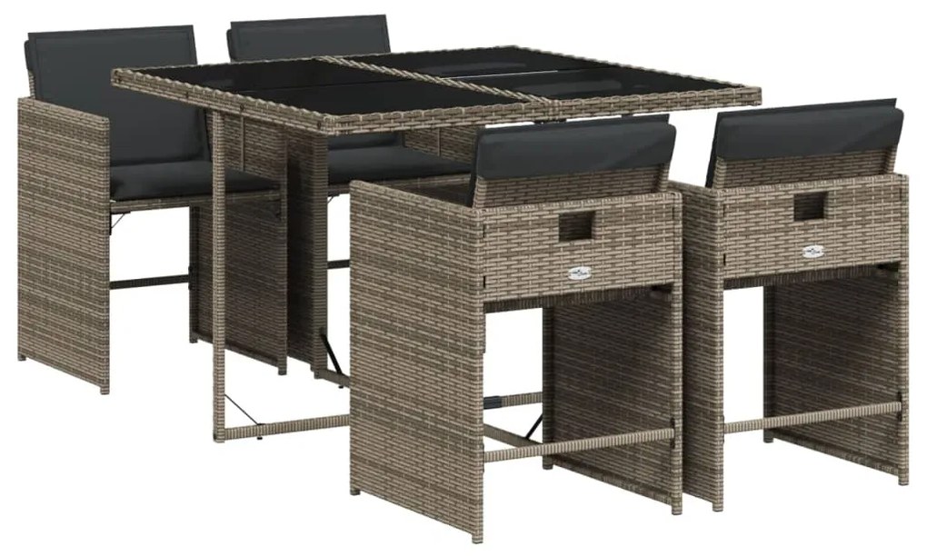 3211076 vidaXL Set mobilier de grădină cu perne, 5 piese, gri, poliratan