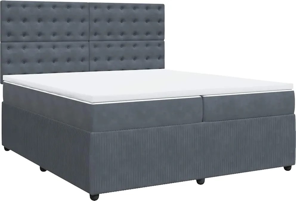 vidaXL Pat box spring cu saltea, gri închis, 200x200 cm, catifea
