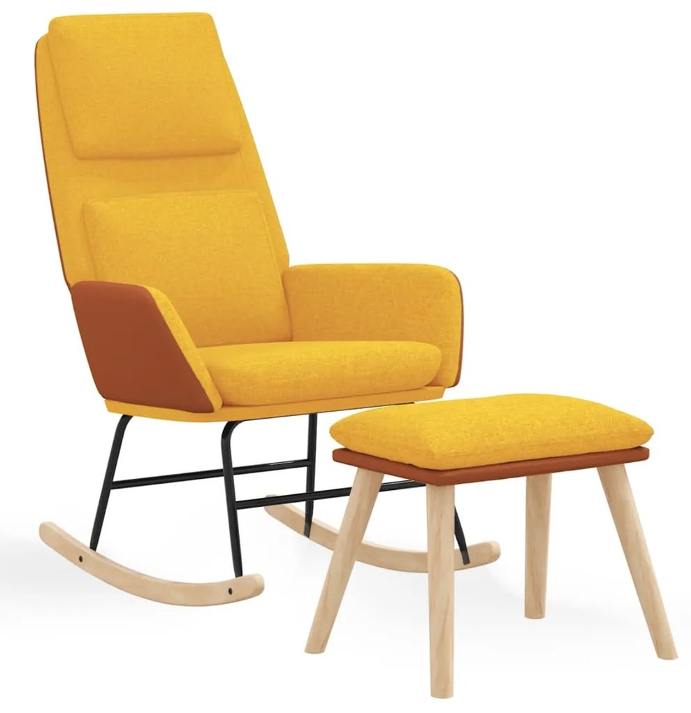 3097797 vidaXL Scaun balansoar cu taburet, galben muștar, textil