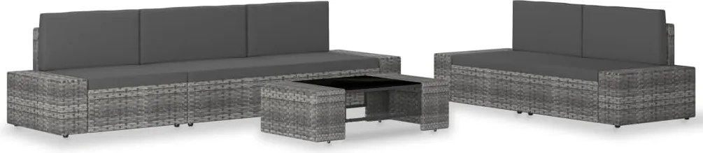 vidaXL Set mobilier de grădină, 6 piese, gri, poliratan